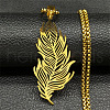 304 Stainless Steel Feather Pendant Necklaces NJEW-K283-12G-1