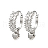 Heart Brass Micro Pave Clear Cubic Zirconia Hoop Earrings EJEW-S275-04P-4