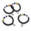 Natural Obsidian & Mixed Stone Round Beads Stretch Bracelet BJEW-JB07060-1