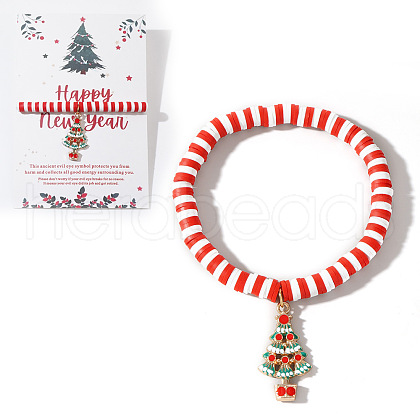 Elegant Christmas Handmade Polymer Clay Heishi Beaded Stretch Bracelets MV9996-32-1
