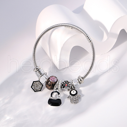 Stainless Steel Glass Hamsa Hand Pendant Bracelets for Women MX6560-1