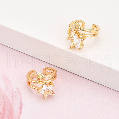 Brass Micro Pave Clear Cubic Zirconia Cuff Earrings KK-T074-33G-1