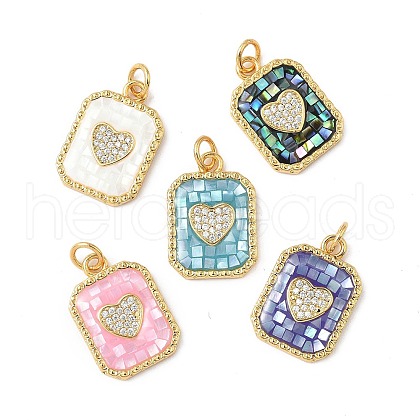 Rack Plating Brass Micro Pave Cubic Zirconia & Shell Pendants KK-I357-12G-1