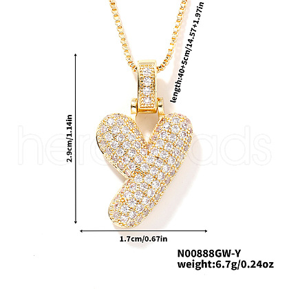 Elegant Brass Micro Pave Clear Cubic Zirconia 3D Initial Necklaces DV4415-22-1