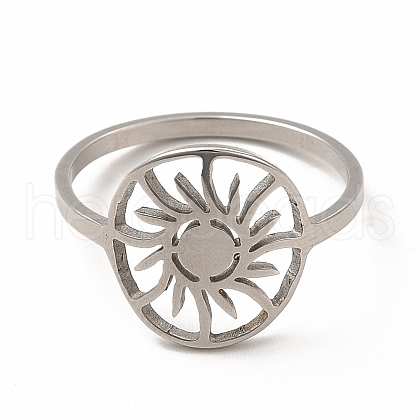 304 Stainless Steel Hollow Out Sun Finger Ring for Women RJEW-K239-09P-1