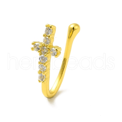 Clear Cubic Zirconia Cross Clip on Nose Rings AJEW-F059-11G-1