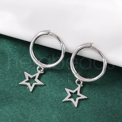 Star 925 Sterling Silver Hoop Earrings for Women EJEW-G427-02P-1