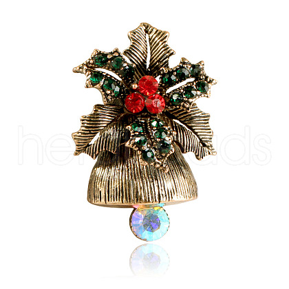 Christmas Bell Zinc Alloy Rhinestone Brooches for Backpack Clothes XA4051-1-1