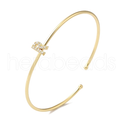 Rack Plating Brass Micro Pave Clear Cubic Zirconia Letter Open Cuff Bangles BJEW-A018-01G-R-1