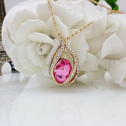 Teardrop Alloy Crystal Rhinestone & Glass Pendant Necklaces for Women FS-WGA4344-07-1