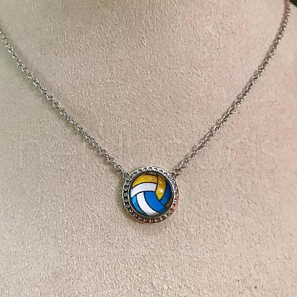 Brass Royal Blue Resin Sport Ball Pendant Necklaces for Women FS-WGDA3A1-07-1