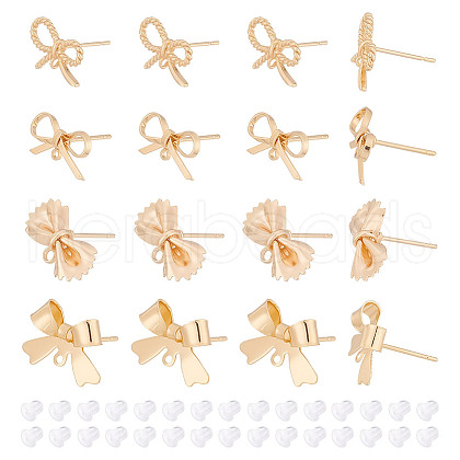 ARRICRAFT 16Pcs 4 Styles Brass Stud Earring Findings KK-AR0003-71-1