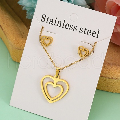 Stainless Steel Pendant Necklaces & Stud Earrings Sets FS-WG1A0DB-04-1