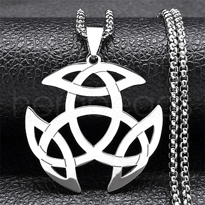 304 Stainless Steel Viking Triquetra Knot Pendant Necklaces NJEW-H065-06P-1