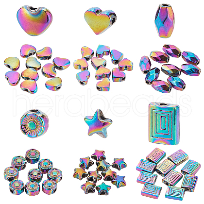 BENECREAT 60Pcs 6 Style Rack Plating Rainbow Color Alloy Beads FIND-BC0002-74-1