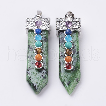 Natural Ruby in Zoisite with Synthetic & Natural Mixed Stone Chakra Big Pendants G-E415-A21-1