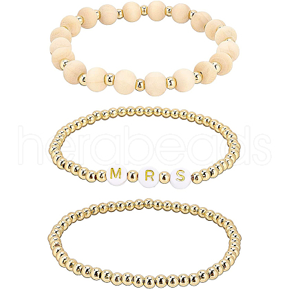 BENECREAT 6Pcs 3 Style Word Mrs Stretch Bracelets Set BJEW-BC0002-06-1