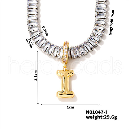 Golden Tone Brass Pave Clear Cubic Zirconia Letter Pendant Necklaces for Women YX4437-9-1