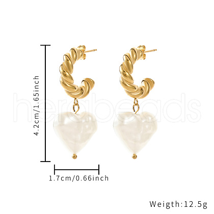 Mother's Day Jewellery Heart Stainless Steel with Imitation Pearl Gold Plated Earrings JZ8355-1-1