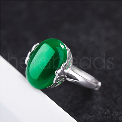 Oval Natural Green Onyx Agate Adjustable Ring FIND-PW0021-04C-1