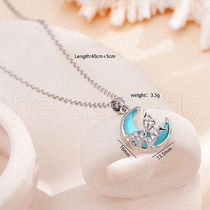 Brass Crystal Rhinestone & Resin Butterfly Moon Pendant Necklaces for Women FS-WG063FB-08-1