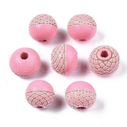 Painted Natural Wood Beads WOOD-S057-072O-1