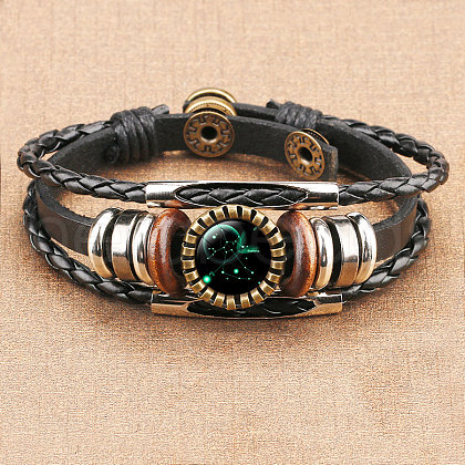 12 Constellations PU Leather Multi-strand Bracelets for Men Women WG878A3-10-1