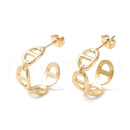 Ion Plating(IP) 304 Stainless Steel C-shape Stud Earrings EJEW-P197-02G-1