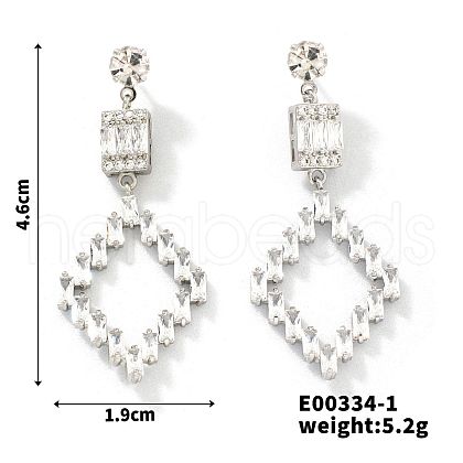Fashionable Brass Pave Clear Cubic Zirconia Rhombus Stud Earrings TN3941-1-1