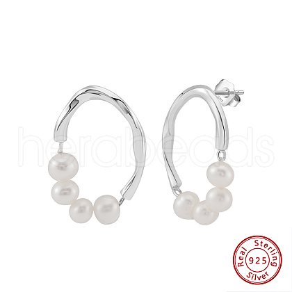 Mother's Day Jewellery Oval Natural Pearl Stud Earrings EJEW-G411-02P-1