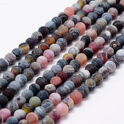 Frosted Natural Weathered Agate Beads Strands G-F367-8mm-07-1