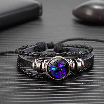 12 Constellations Cowhide Leather Multi-strand Braided Bracelets WG695F5-06-1