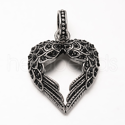 Antique Silver Plated 304 Stainless Steel Rhinestone Pendants STAS-M202-12B-1