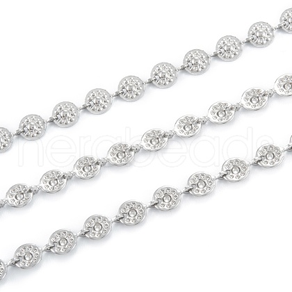 Tarnish Resistant Handmade 304 Stainless Steel Flat Round Charms Link Chains CHS-M004-10P-1
