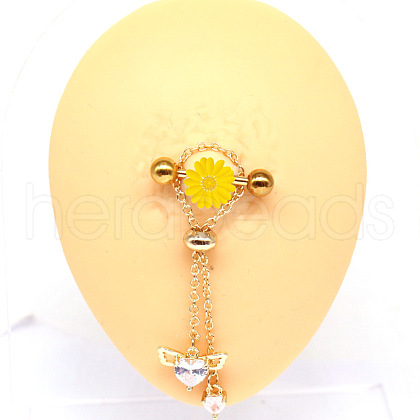 316L Surgical Stainless Steel Cubic Zirconia Flower Nipple Barbells WG1F890-10-1