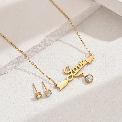 Stainless Steel Word Love Stud Earrings & Pendant Necklaces Sets for Women AE9274-2-1