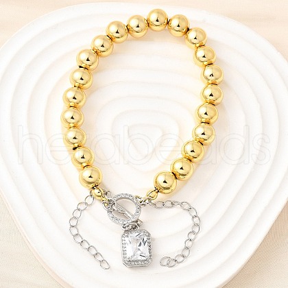 Round Brass Beads Charm Bracelets for Women BJEW-D317-05PG-1