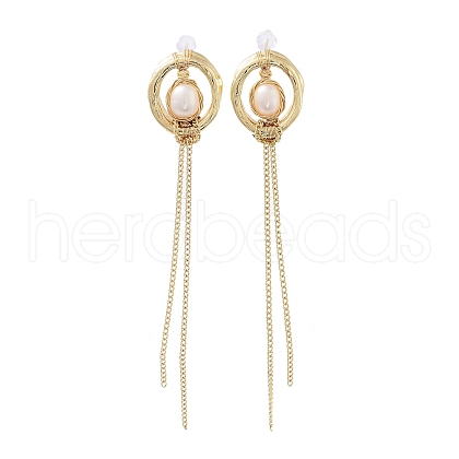 Natural Pearl Tassel Stud Earrings EJEW-P256-41G-1