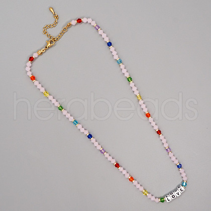 Christmas Theme Glass & Imitation Pearl & Brass Bicone Beaded Necklaces GF3195-11-1