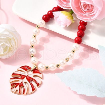 Leaf Alloy Enamel Pendant Necklaces for Women NJEW-JN05349-01-1