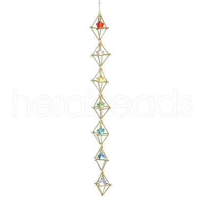 Brass Pouch Transparent Glass Star Pendant Decorations HJEW-JM01735-1