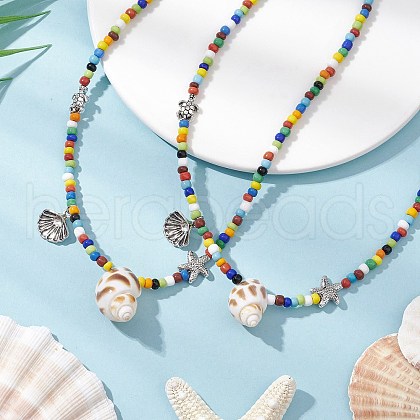 Natural Spiral Shell Pendant Necklaces NJEW-JN05179-1