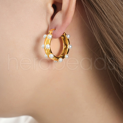 304 Stainless Steel Plastic Imitation Pearl Hoop Earrings FS-WGC87D0-03-1