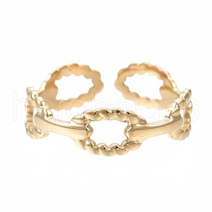 304 Stainless Steel Oval Wrap Open Cuff Ring RJEW-T023-18G-1