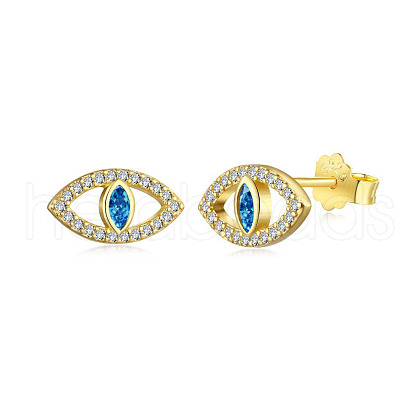 925 Sterling Silver Micro Pave Cubic Zirconia Ear Studs for Women EJEW-P231-63G-1