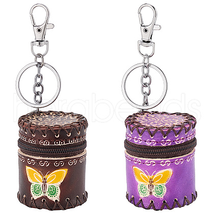 Olycraft 2Pcs 2 Colors Butterfly Pattern Leather Cylinder Wallets AJEW-OC0004-88-1
