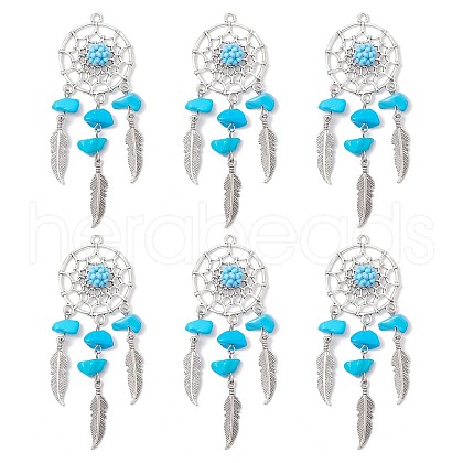 Synthetic Turquoise Dream Catcher Pendants PALLOY-MZ00709-04-1