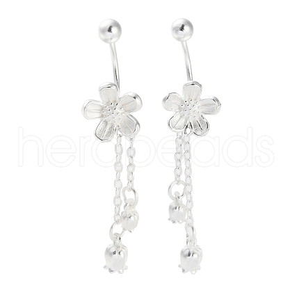 999 Fine Silver Flower Tassel Ear Plug Gauges EJEW-P296-10S-1