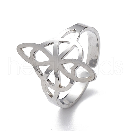 Non-Tarnish Heart with Sailor's Knot 304 Stainless Steel Hollow Open Cuff Ring for Women RJEW-E073-02P-1