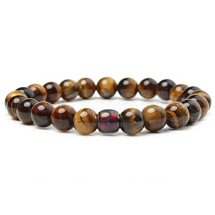 Natural Tiger Eye Round Beaded Stretch Bracelets ZO4749-4-1